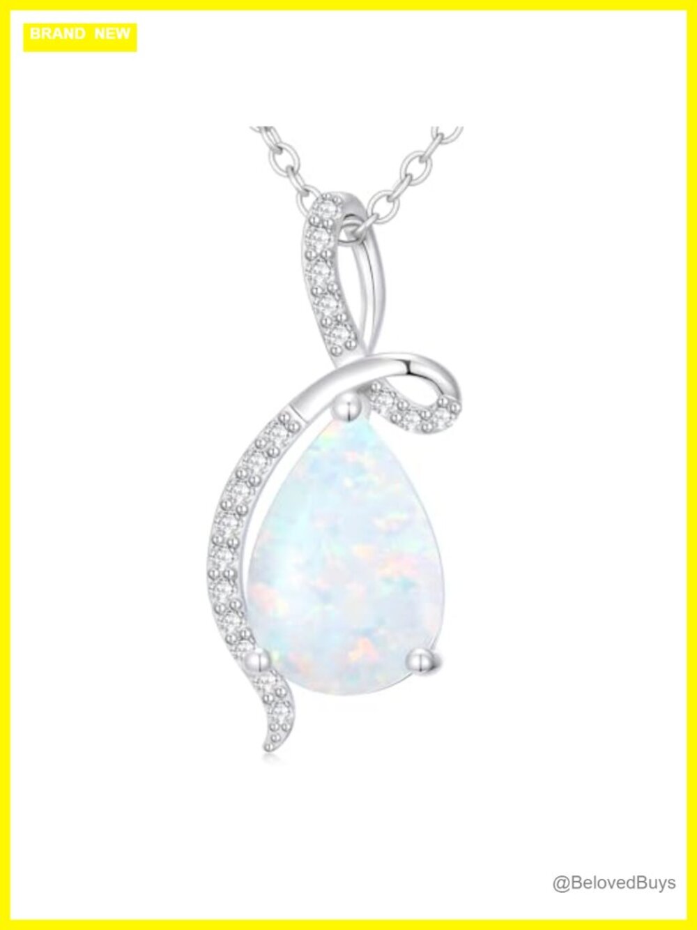 925 Sterling Silver Opal Moissanite Teardrop Pendant Necklace 18-20"